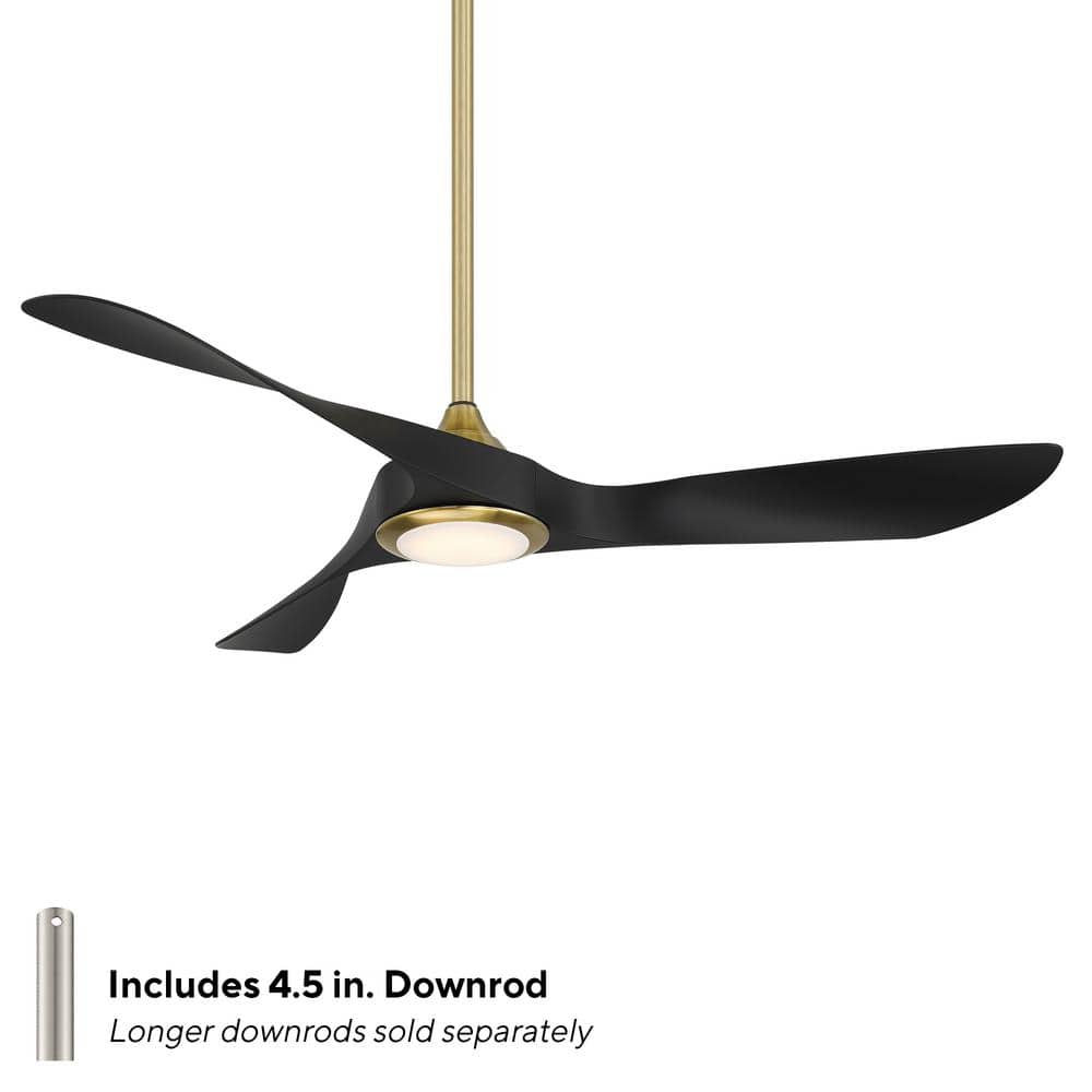 54" Soft Brass and Matte Black Smart Ceiling Fan with LED Light and Remote