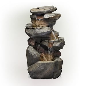 40 in. Tall Outdoor 5-Tier Rock Cascading Waterfall Fountain with LED Lights