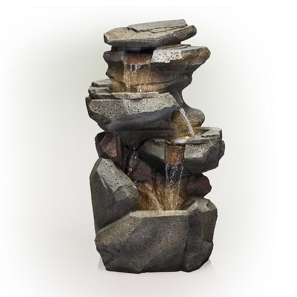 40 in. Tall Outdoor 3-Tier Rock Cascading Waterfall Fountain with LED Lights