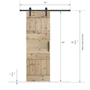 Mid Lite Series 28 in. x 84 in. Fully Set Up Unfinished Pine Wood Sliding Barn Door With Hardware Kit
