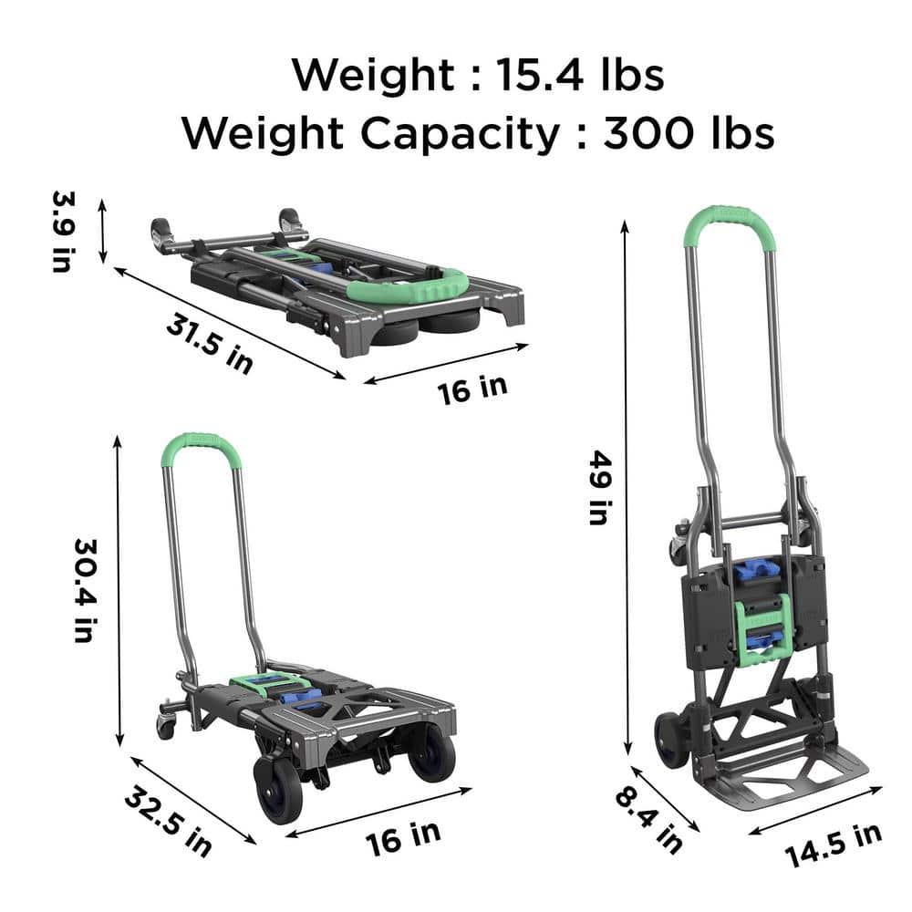 Cosco Shifter Multi-Position Folding Hand Truck and Cart with Green Accents