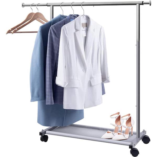 Silver Metal Garment Clothes Rack with Shelve 48 in. W x 40