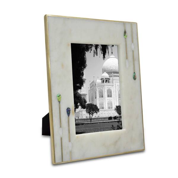 A & B Home 6 in. x 6 in. White and Brass Picture Frame