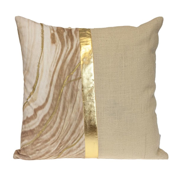 PARKLAND COLLECTION Transitional Stripes Beige Square 20 in. x 20 in. Pillow