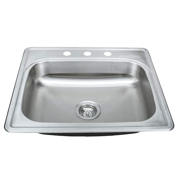 Halsted Top-Mount Stainless Steel 25 in. 3-Hole Single Bowl Kitchen Sink