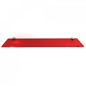 18 in. L x 0.37 in. H x 6 in. W Floating Wall Mount Red Tempered Glass Rectangular Shelf in Chrome Brackets
