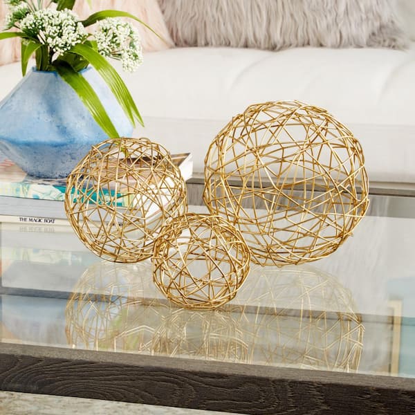 Gold Metal Geometric Sculpture (Set of 3)