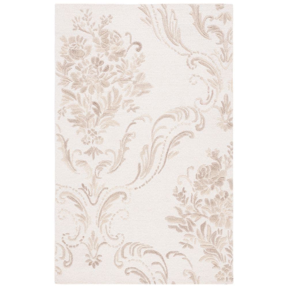 SAFAVIEH Jardin Ivory/Beige 8 ft. x 10 ft. Floral Solid Color Area Rug ...