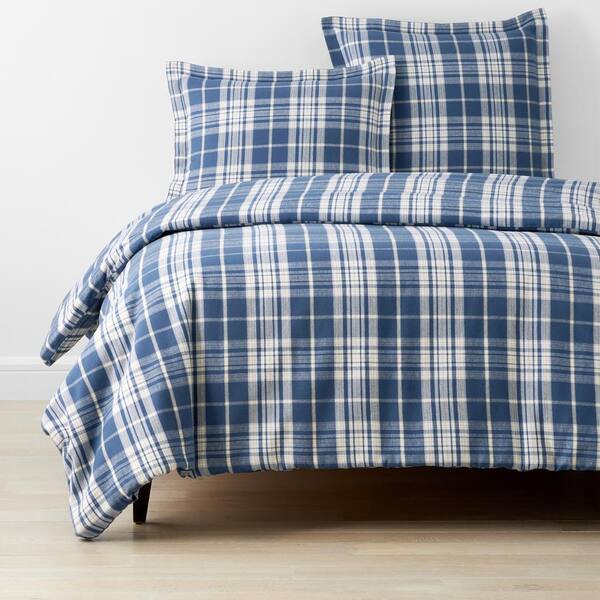 The Company Store Company Cotton Classic Plaid Slate Blue Cotton Full Duvet Cover