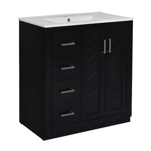 30 in. W x 18.3 in. D x 34 in. H Single Sink Freestanding Bath Vanity in Black with White Ceramic Top