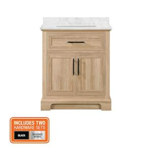 Doveton 30 in. Single Sink Freestanding Weathered Tan Bath Vanity with White Engineered Marble Top (Assembled)