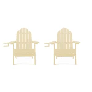 Miranda Sand Foldable Recycled Plastic Outdoor Patio Adirondack Chair with Cup Holder for Backyard/Firepit/Pool (2-Pack)