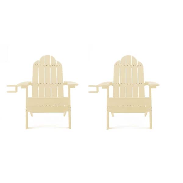 LUE BONA Miranda Folding Sand Recycled Plastic HIPS Outdoor Patio Adirondack Chair With Cup Holder For Firepit/Pool (Set of 2)