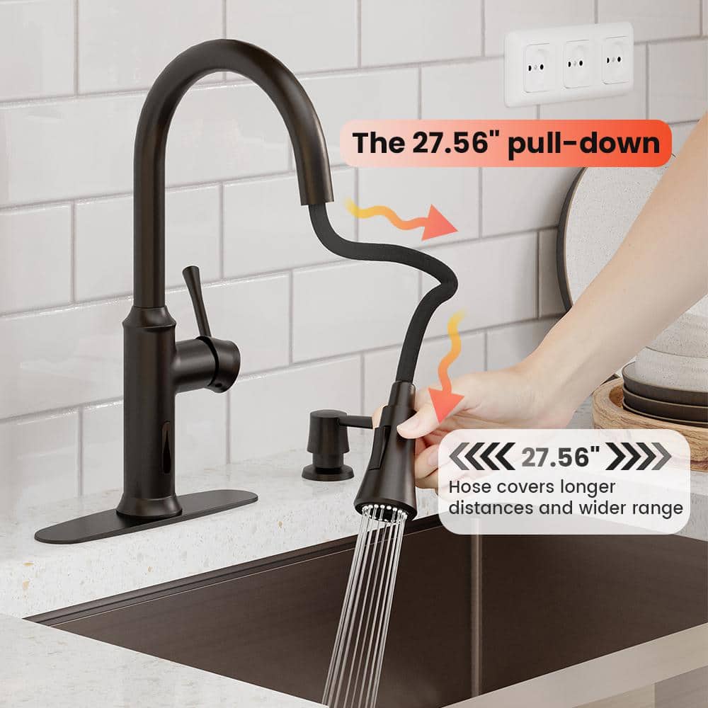 Matte Black Stainless Steel Touchless Pull-Down Sprayer Kitchen Faucet