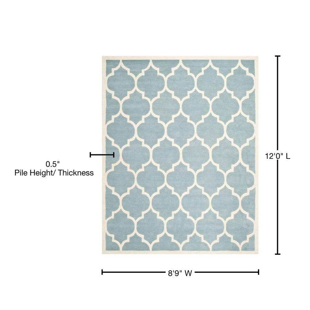 Blue and Ivory Geometric Hand-Tufted Wool Area Rug