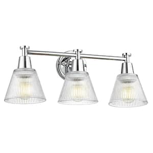 22 in. 3-Light Chrome Vanity Light with Fluted Glass Shade