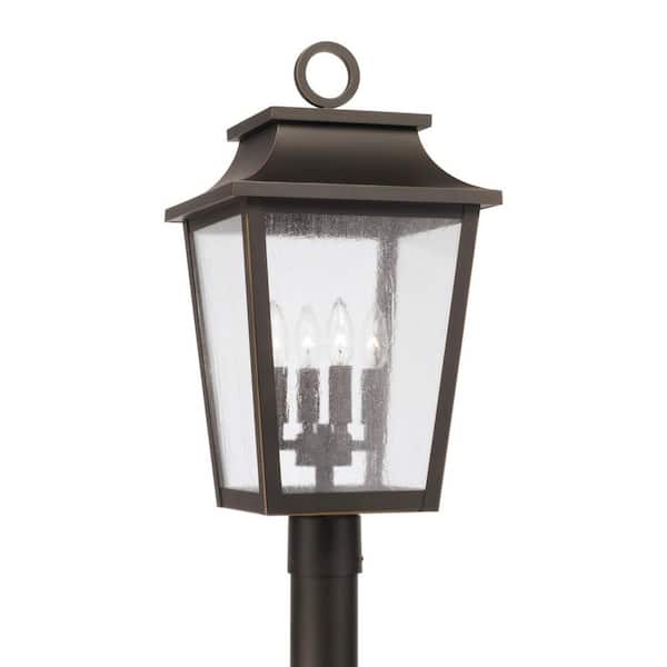Chandler 4-Light Oiled Bronze Metal Hardwired Outdoor Rust Resistant Post Light with No Bulbs Included