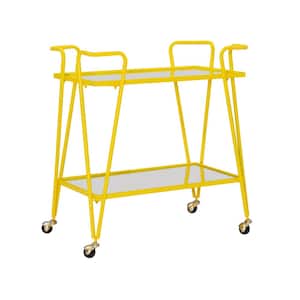 Winona Yellow Bar Cart with Two Shelves and Casters