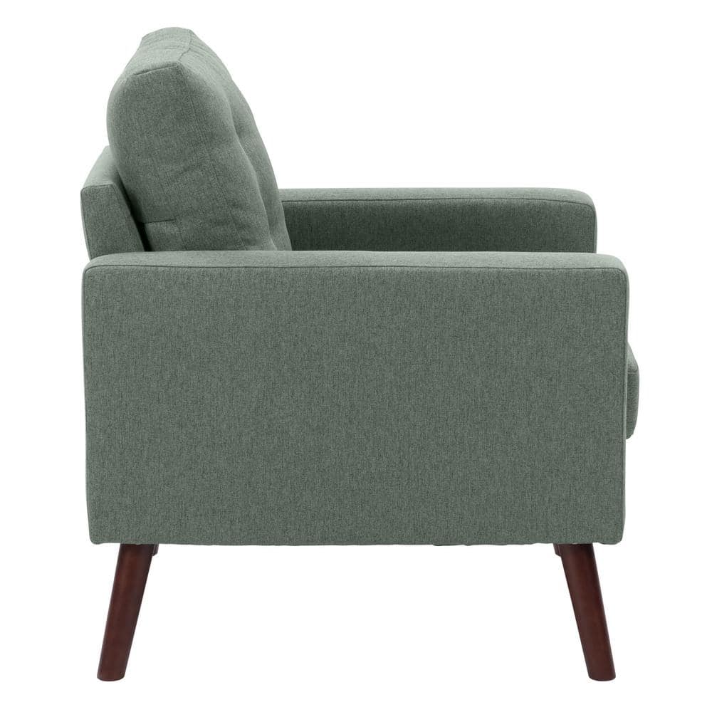 Elwood Modern Green Twill Tufted Accent Chair with Wood Legs