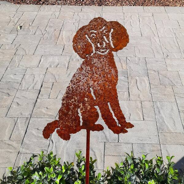 Poodle Dog yard garden art statue stake home decor metal steel 