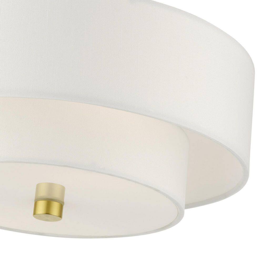 Satin Brass Glass Drum 2-Light Semi-Flush Mount