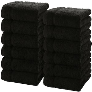 12-Piece Black Luxury Cotton Washcloths 13 x 13 -Premium Hotel Spa Small Bath Towel Set