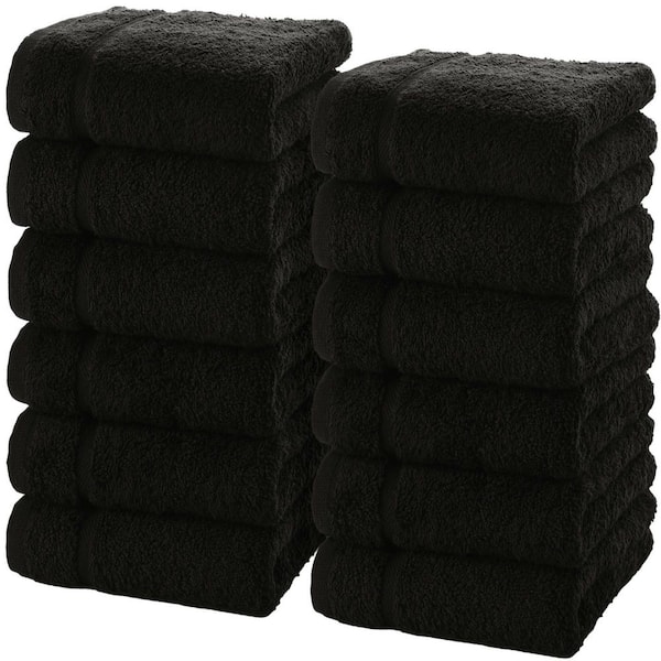 Hawmam Linen 12-Piece Black Luxury Cotton Washcloths 13 x 13 -Premium Hotel Spa Small Bath Towel Set
