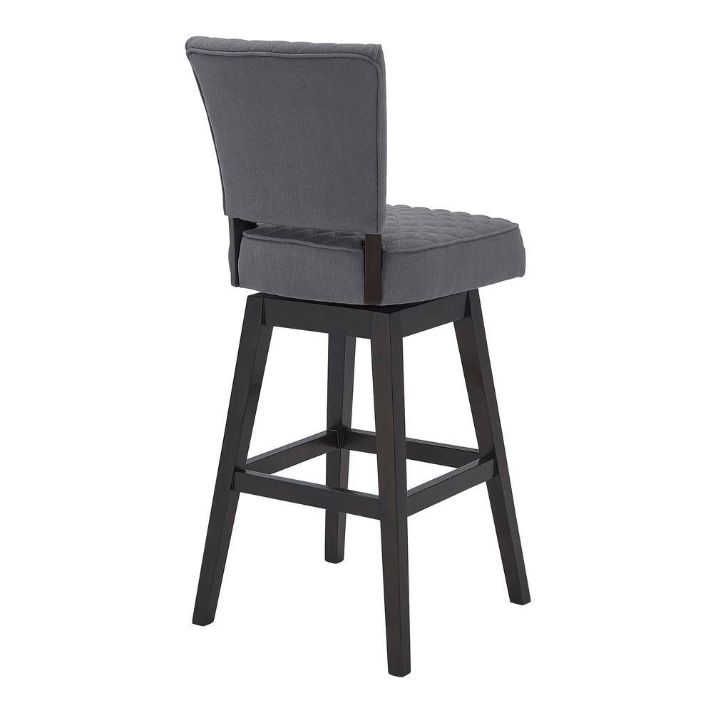 Contemporary 26" Swivel Barstool in Gray Fabric and Espresso Wood