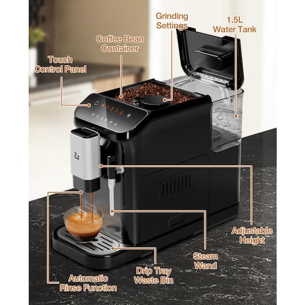 Garvee Cup All-In-One 20 Bar Espresso Machine in Black with