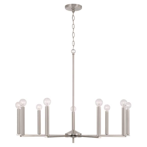 HOMEPLACE LIGHTING Portman 9-Light Brushed Nickel 34 in. W x 27 in. H 9-Light Chandelier