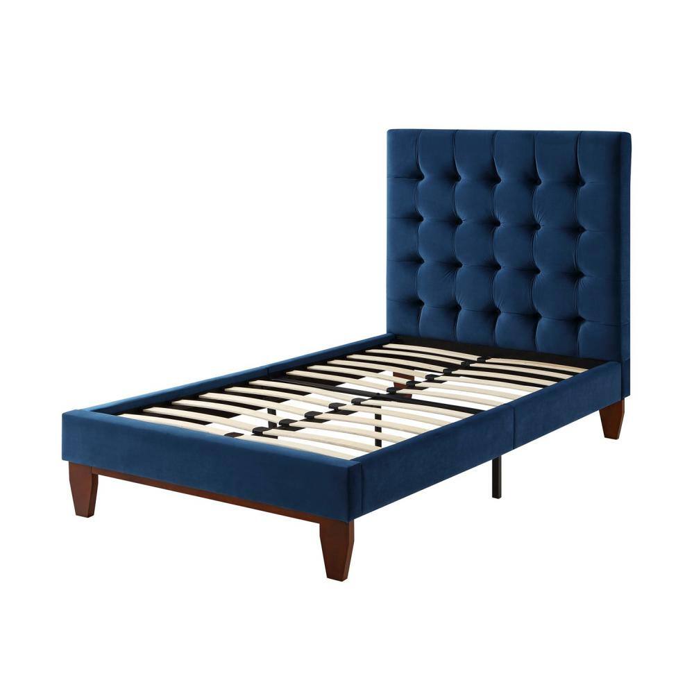 Inspired Home Telford Navy Twin Size Platform Bed Upholstered Tufted Linen BD2402NYTHD The