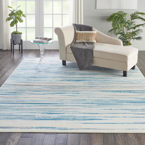 Jubilant Teal Blue 8 ft. x 10 ft. Moroccan Farmhouse Area Rug