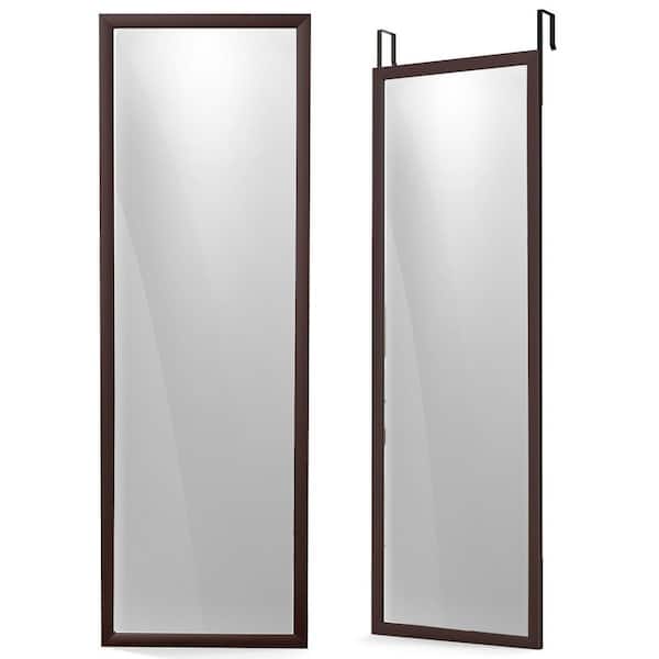 14 in. W x 42.5 in. H Brown Rectangle Full Length Wood Door Mirror with Adjustable Hook