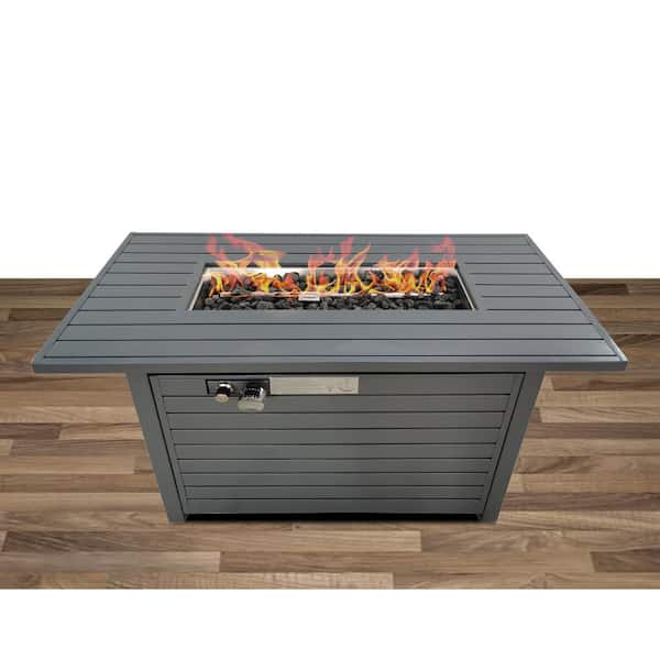Unbranded 25 in. H x 42 in. W Outdoor Steel Propane Fire Pit Table 50000 BTU Output, Push Button Ignition System, with Cover, Gray