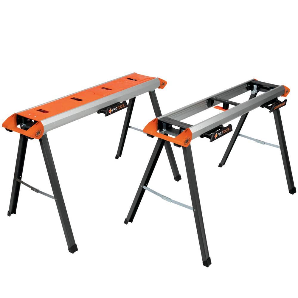 46 in. x 29 in. Lightweight Aluminum Sawhorse 2-Piece Combo Pack with Miter Saw Mounting Brackets 500 lbs. Capacity -  PROTOCOL, 42580