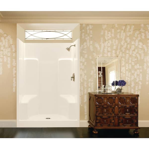 Aquatic Everyday 48 in. x 35 in. x 75 in. 1-Piece Shower Stall with 2 Seats and Center Drain in Biscuit