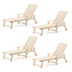 Helen Sand Recycled Plastic Ply Adjustable Outdoor Reclining Chaise Lounge Chairs With Wheels for Poolside (Set of 4)