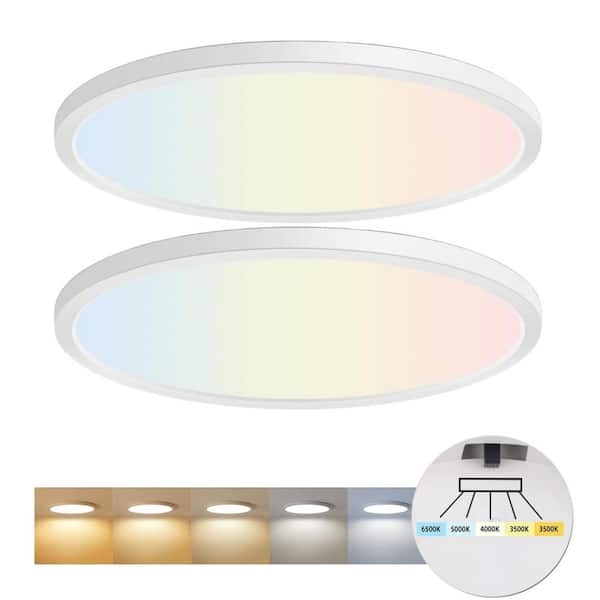 16 in. Round White New Ultra-Low Profile Integrated LED Flush Mount Ceiling Light 5CCT Selectable (2-Pack)