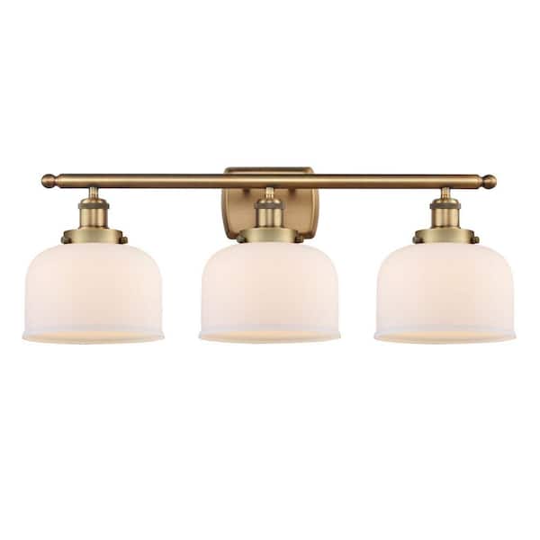 Bell 28 in. 3-Light Brushed Brass Vanity Light with Glass Shade