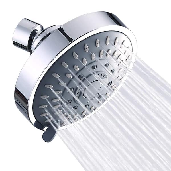 High Pressure 5-Spray Patterns with 2.5 GPM 4.1 in. Wall Mount Fixed Shower Head in Chrome Adjustable Swivel Ball Joint