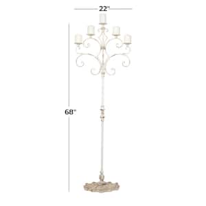 68 in. White Iron French Country Candelabra Candle Holder