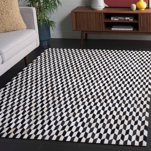 Studio Leather 3 ft. x 5 ft. Ivory/Black Geometric Striped Area Rug