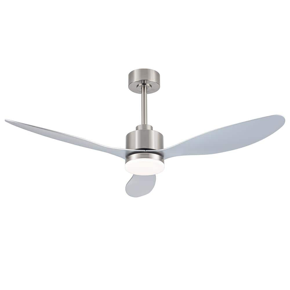 Alisio 52 in. Indoor Brushed Nickel Ceiling Fans with Light, Integrated LED 3-Reversible Silver Blades and Remote -  Lamober, ZY300INC07-BN