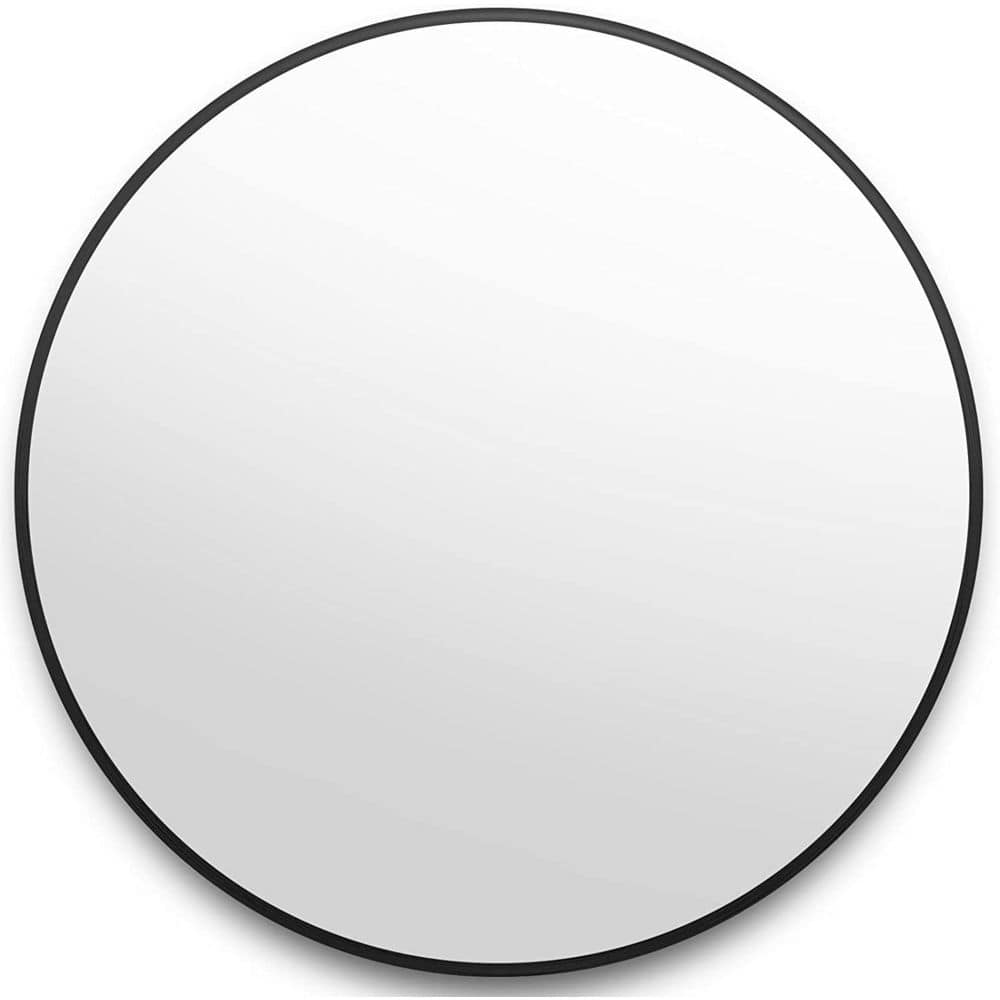 32 in. W x 32 in. H Round Framed Wall Bathroom Vanity Mirror in Black