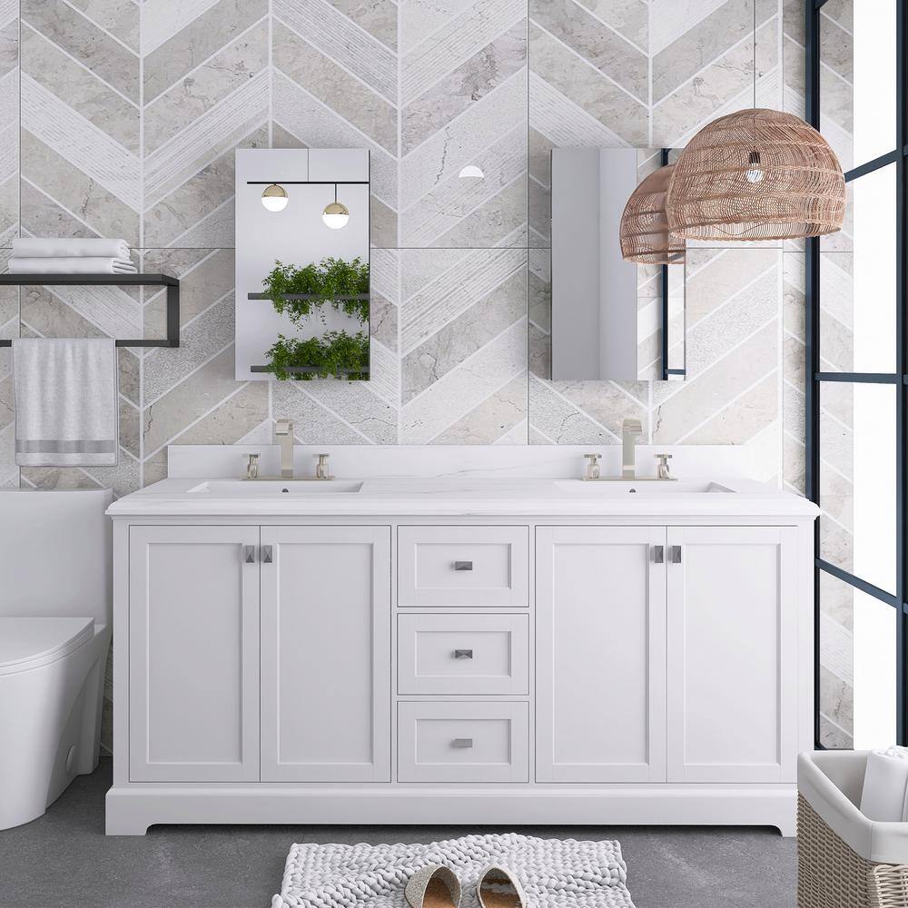 72 in. W x 22 in. D x 41 in. H Double Sink Freestanding Bath Vanity in White with White Engineered Stone Composite Top price history on PriceWatchPro