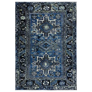 Vintage Hamadan Blue/Gray Doormat 3 ft. x 5 ft. Floral Border Area Rug