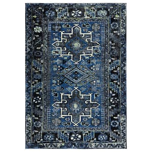 Vintage Hamadan Blue/Gray 8 ft. x 10 ft. Floral Border Area Rug