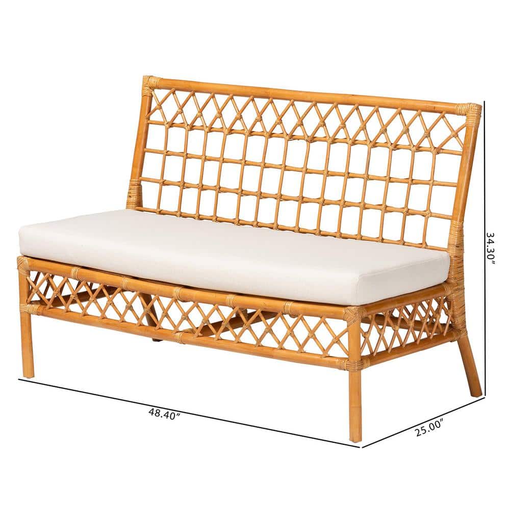 Capella Honey Rattan Bohemian Dining Bench with Cushion