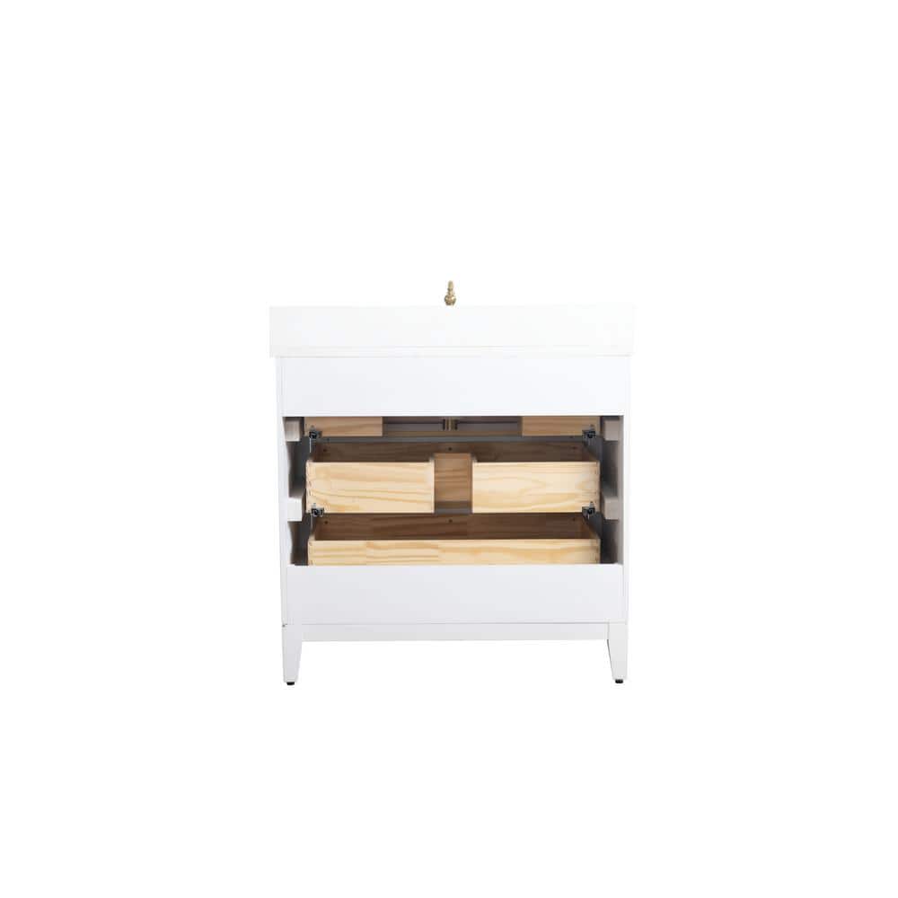 White and Gold 36" Freestanding Bathroom Vanity with Engineered Marble Top
