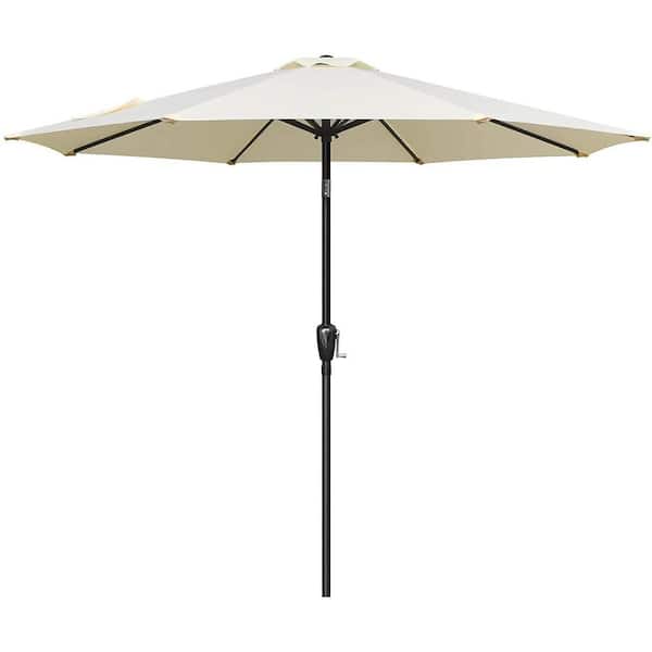 Sudzendf 9 ft. Aluminum Market Patio Umbrella in Beige with Button Tilt, Crank and 8 Sturdy Ribs